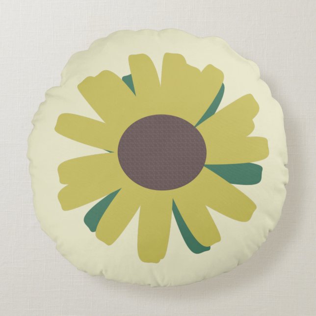 Cojín Redondo Girasol Simple Marrón Verde Amarillo Flor (Anverso)