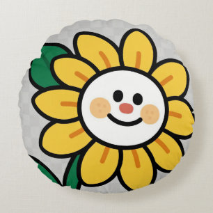 Cojín Redondo Girasol sonriente en un día de jaque mate