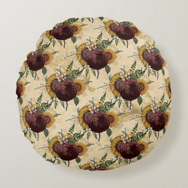 Cojín Redondo Girasol y Ranunculus (Anverso)
