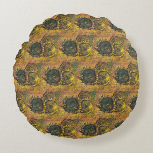 Cojín Redondo Girasoles de Van Gogh - Arte Floral Dorado Vintage