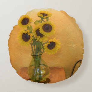 Cojín Redondo Girasoles en jarrón sobre mesa 2