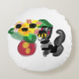 Cojín Redondo Girasoles gato negro