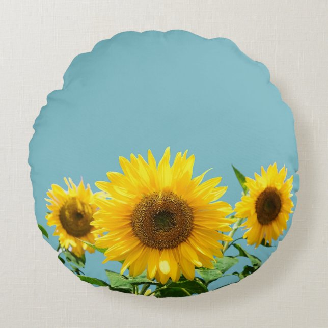 Cojín Redondo Girasoles sobre turquesa verde claro (Anverso)