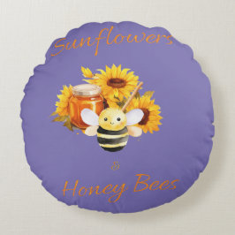 Cojín Redondo "girasoles y abejas melíferas"