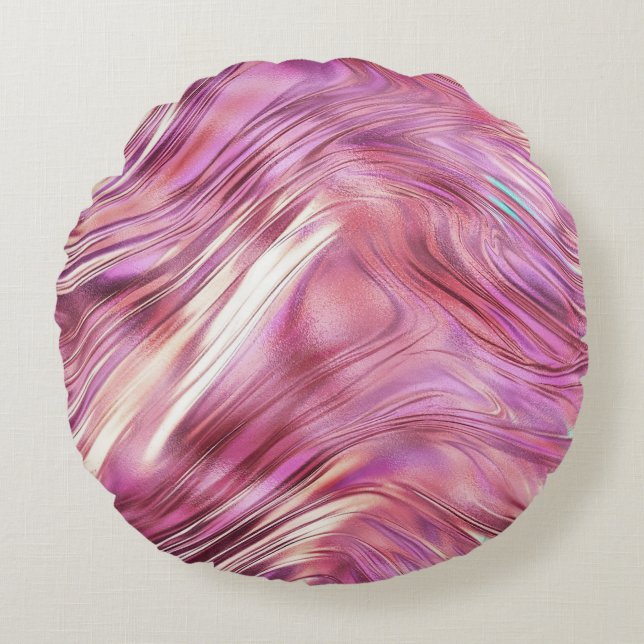 Cojín Redondo Girly Pink Pearl Rosa Gold Glam (Anverso)