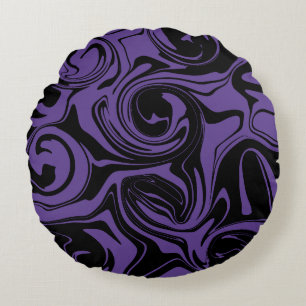 Cojín Redondo Giro de mármol retro morado y negro