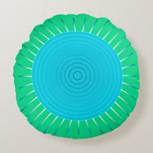 Cojín Redondo Giro geométrico moderno - azul y verde jade