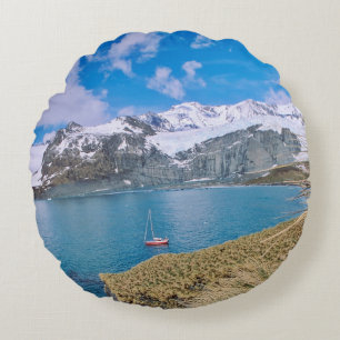 Cojín Redondo Glaciares y yate de vela al fondo