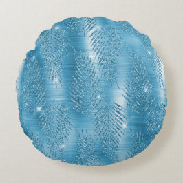 Cojín Redondo Glam Aqua Blue Tropical Purpurinas Leyes