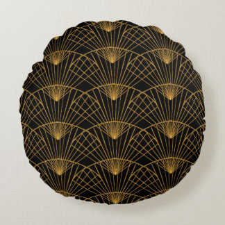 Cojín Redondo Glamour art déco: ventilador dorado.