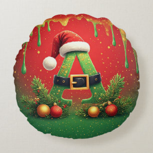 Cojín Redondo Glitter Dorado A Para Navidad Familiar