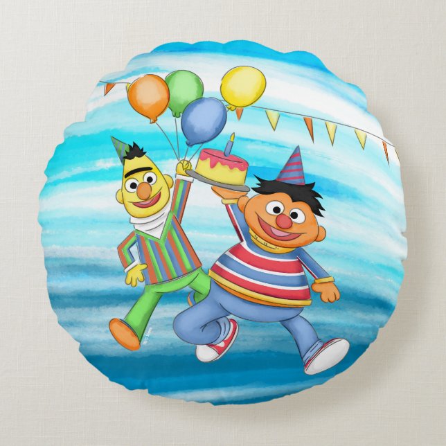 Cojín Redondo Globos de Bert y Ernie Birthday (Anverso)