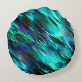 Cojín Redondo Glosario manchado de cian a azul y manchas rojas