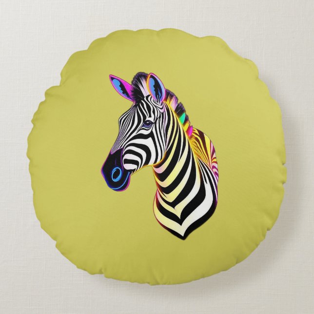 Cojín Redondo Glow Neon Zebra (Anverso)