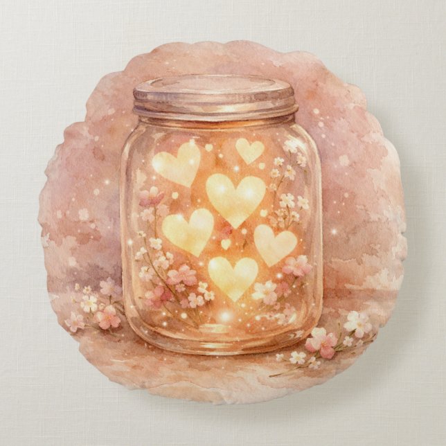 Cojín Redondo Glowing Heart Jar Round Pillow (Anverso)
