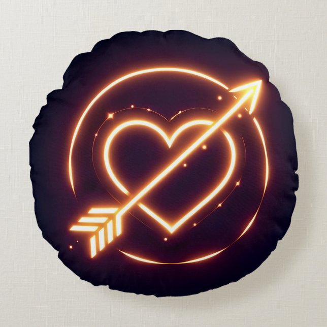 Cojín Redondo glowing image of a heart with cupid's arrow (Anverso)