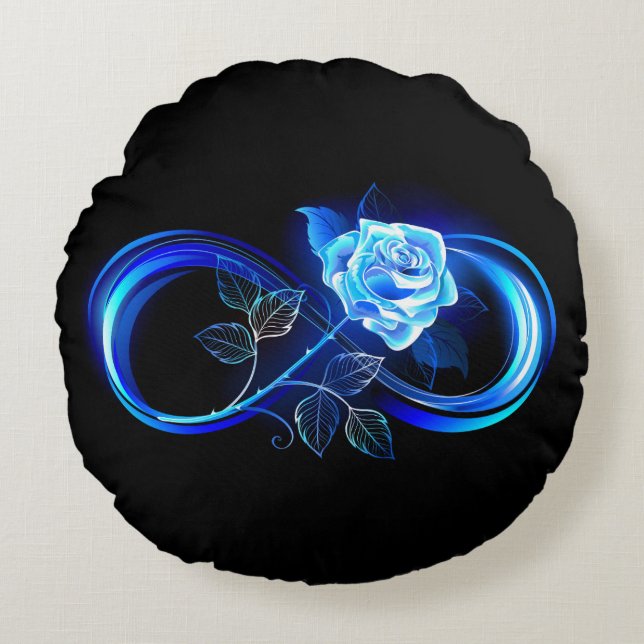Cojín Redondo Glowing infinity with blue rose (Anverso)