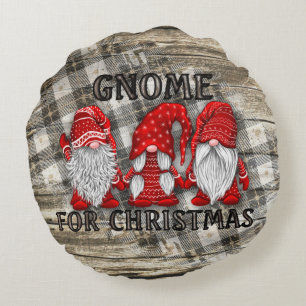 Cojín Redondo Gnome Para Navidades De Campo Rústico
