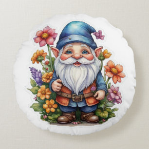 Cojín Redondo Gnome Y Flores 2