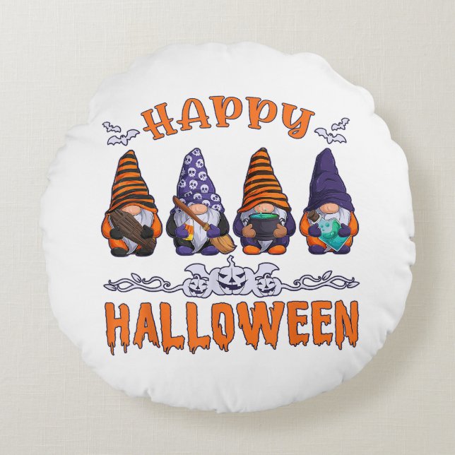 Cojín Redondo Gnomos de Halloween (Anverso)