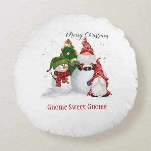 Cojín Redondo Gnomos de muñecos de nieve Gnomos de Navidad Gnomo