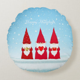 Cojín Redondo Gnomos de Navidad en azul claro