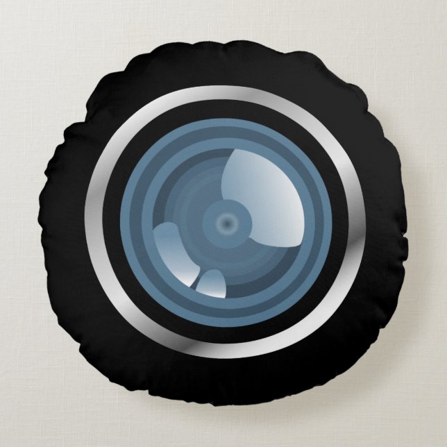 Cojín Redondo ¡Gocha! Pilar redondeado de lente de cámara (Anverso)