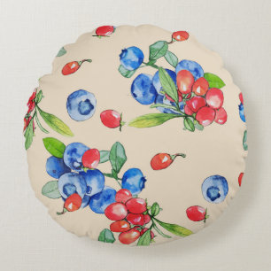 Cojín Redondo Goji, arándano azul: patrón de ilustracion acuátic