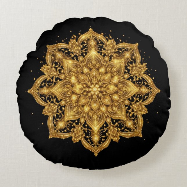 Cojín Redondo Gold Mandala Pillow Luxury Decorative Throw  (Anverso)