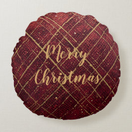 Cojín Redondo Gold Red Cross Pattern, Gold Merry Christmas