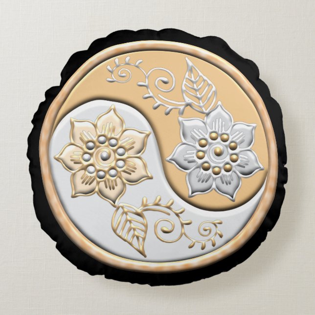 Cojín Redondo Gold & Silver Yin Yang  (Anverso)