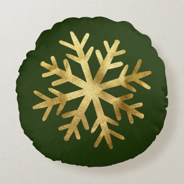 Cojín Redondo Gold Snowflake Christmas (Anverso)