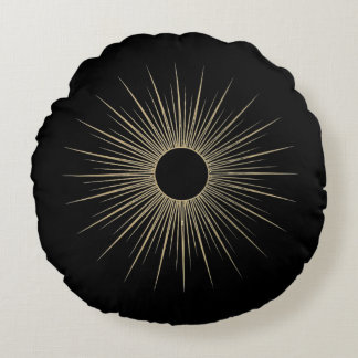 Cojín Redondo Gold Sunburst Black Minimal Round Throw Pillow