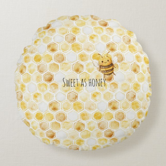 Cojín Redondo Gold Yellow Honeycomb Sweet Cute Honey Bee (Anverso)
