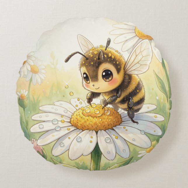 Cojín Redondo Golden Bumblebee in Bloom Dance (Anverso)