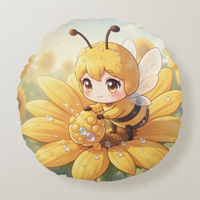 Cojín Redondo Golden Bumblebee in Bloom Dance.1 (Anverso)