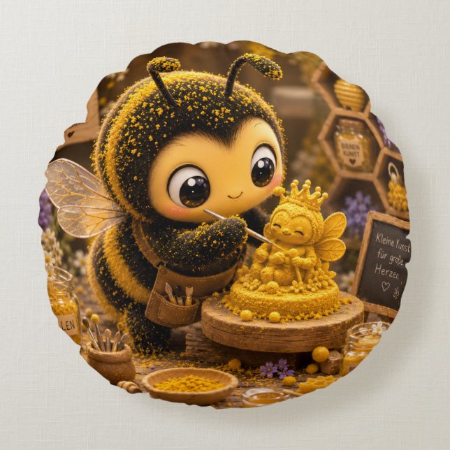 Cojín Redondo Golden Bumblebee in Bloom Dance.11 (Anverso)