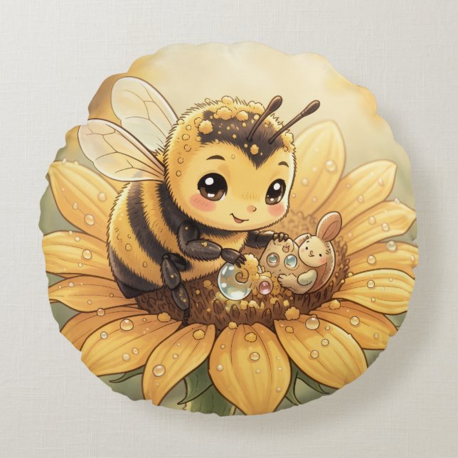 Cojín Redondo Golden Bumblebee in Bloom Dance.4 (Anverso)