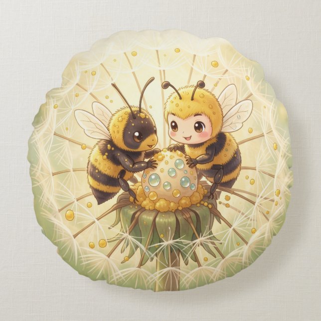 Cojín Redondo Golden Bumblebee in Bloom Dance.5 (Anverso)