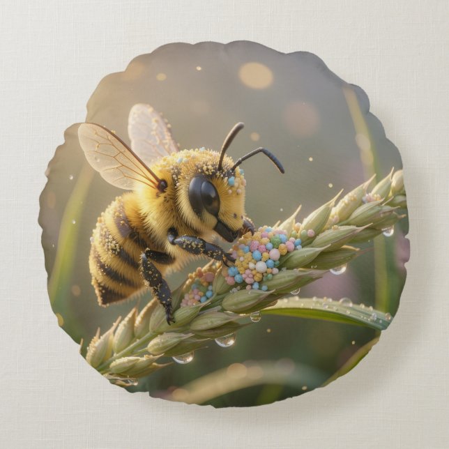 Cojín Redondo Golden Bumblebee in Bloom Dance.7 (Anverso)