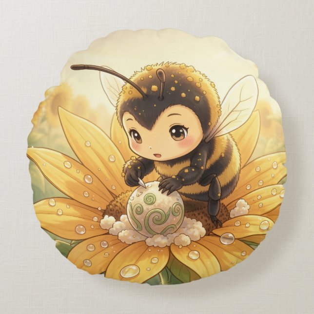 Cojín Redondo Golden Bumblebee in Bloom Dance.8 (Anverso)