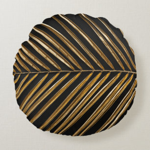 Cojín Redondo Golden Date Palm Leaf: Minimalista negro