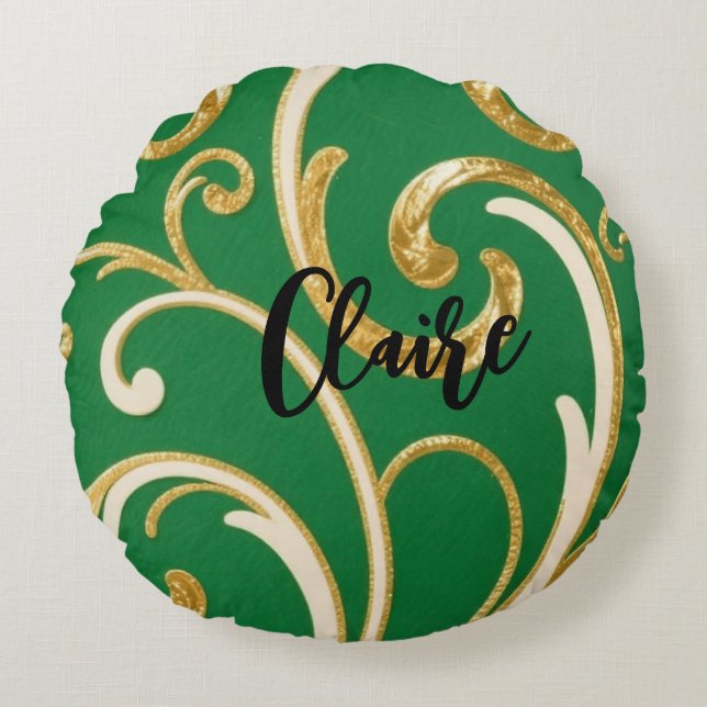 Cojín Redondo Golden Elegance Moss Green pattern (Anverso)