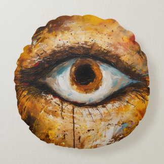 Cojín Redondo Golden Gaze - Arte ocular abstracto