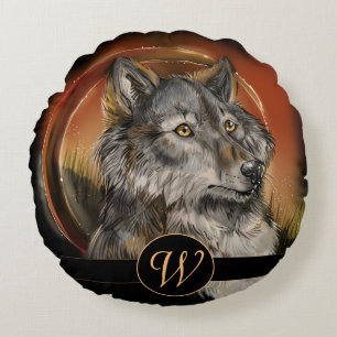 Cojín Redondo Golden Gaze Monogram Wolf