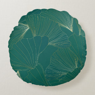 Cojín Redondo Golden Ginkgo deja el Art Deco