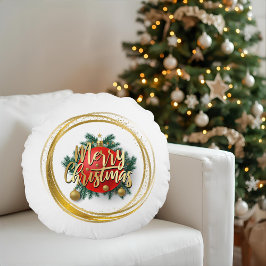 Cojín Redondo Golden Merry Christmas Personalized Round Pillow