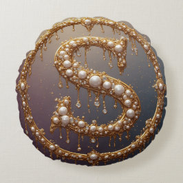 Cojín Redondo Golden Monogram Initial Letter S