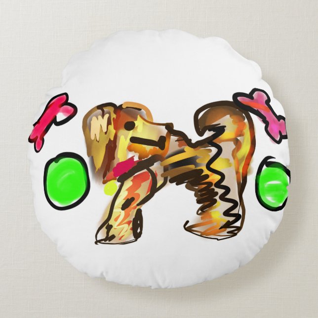 Cojín Redondo Golden retriever art (Anverso)