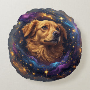 Cojín Redondo Golden Retriever de Whimsical Cosmos